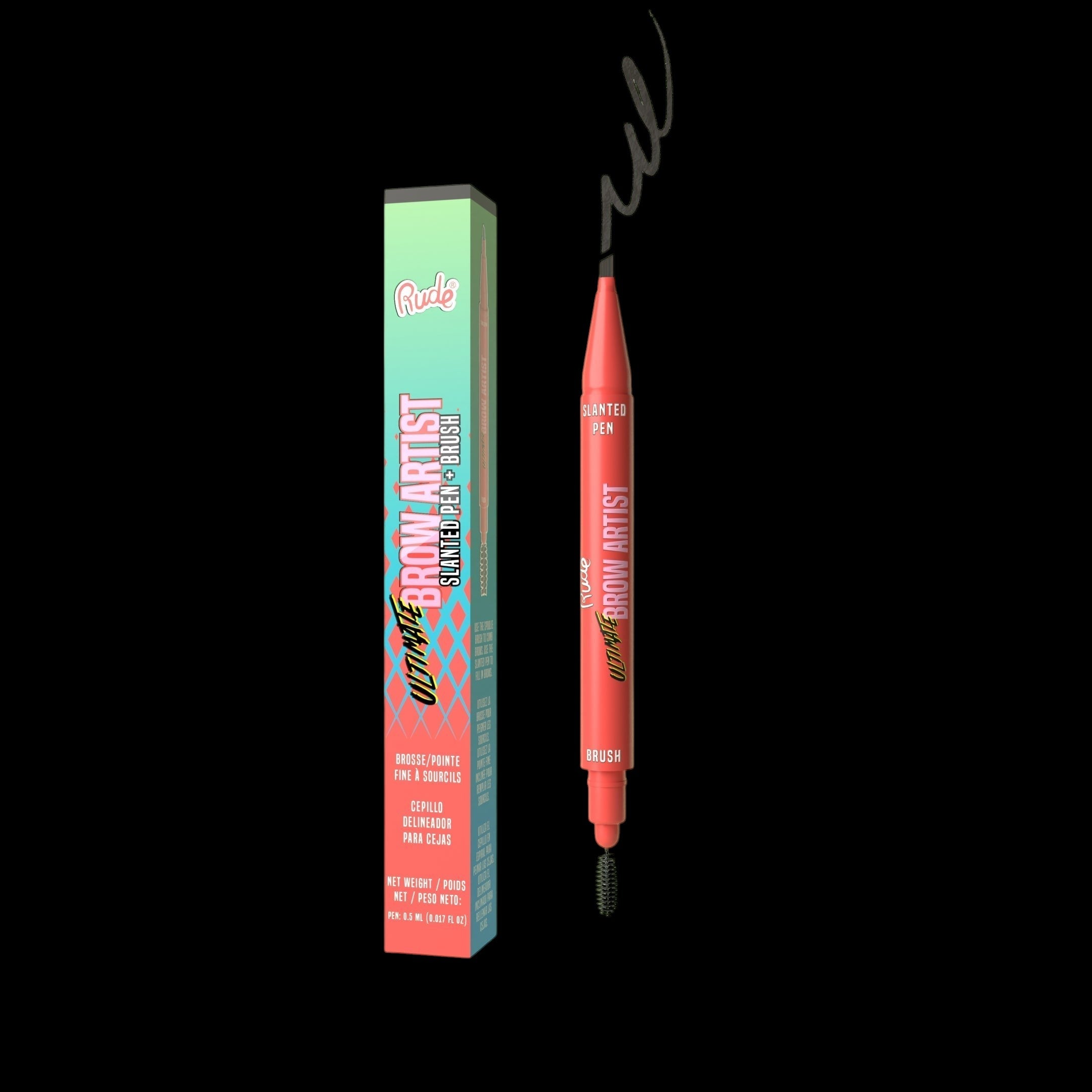 RUDE Ultimate Brow Artist - Slanted Pen and Brush - Black Brown by VYSN