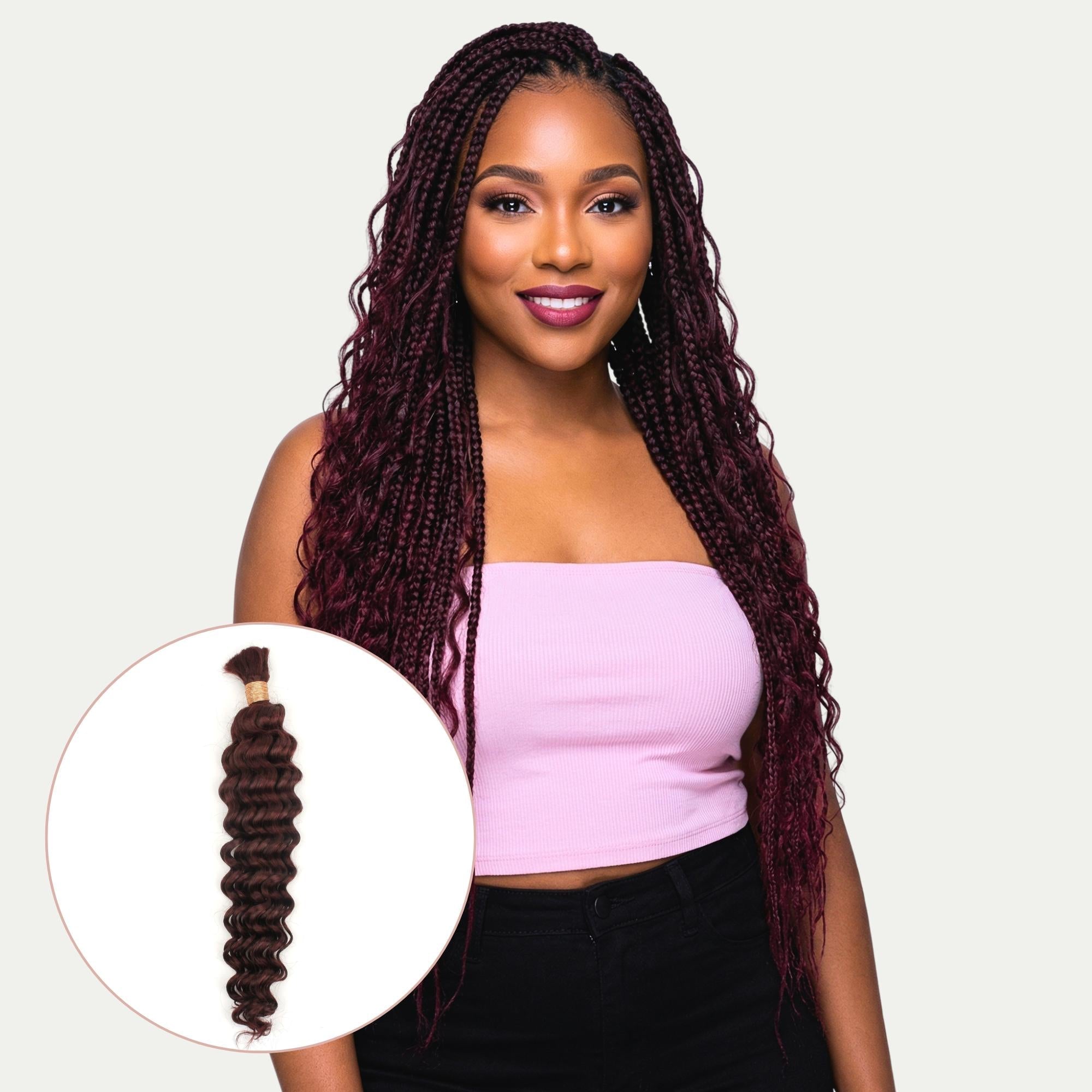 Burgundy Deep Wave Color 99J Bulk 100% Human Braiding Hair by Private Label