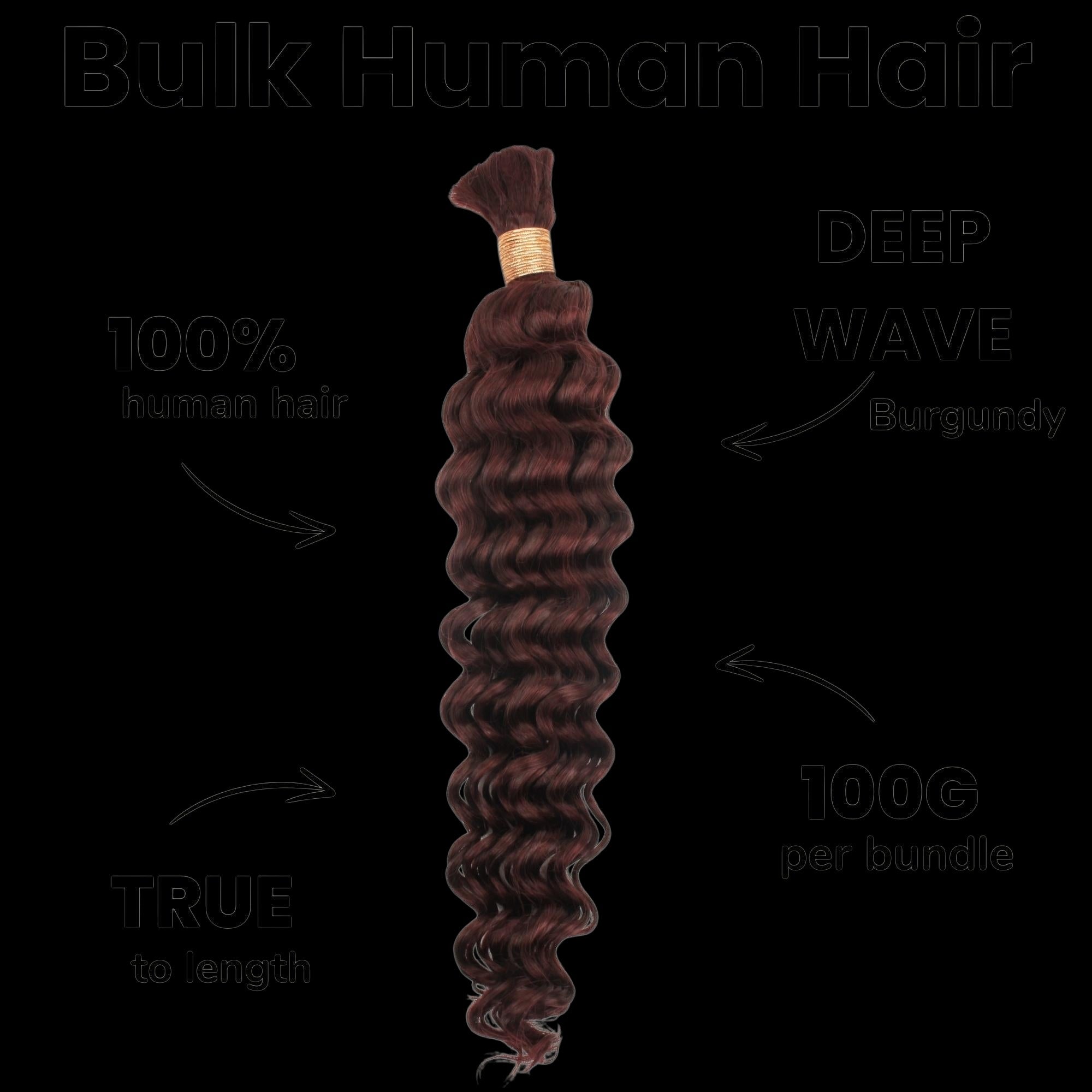 Burgundy Deep Wave Color 99J Bulk 100% Human Braiding Hair by Private Label