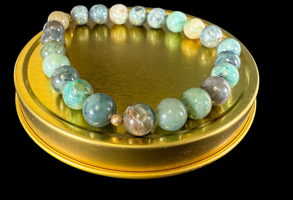 Genuine Chrysocolla Stone Crystal Bracelet with 14k Gold Filled Spacers 7 - 11 by The Good Shaman