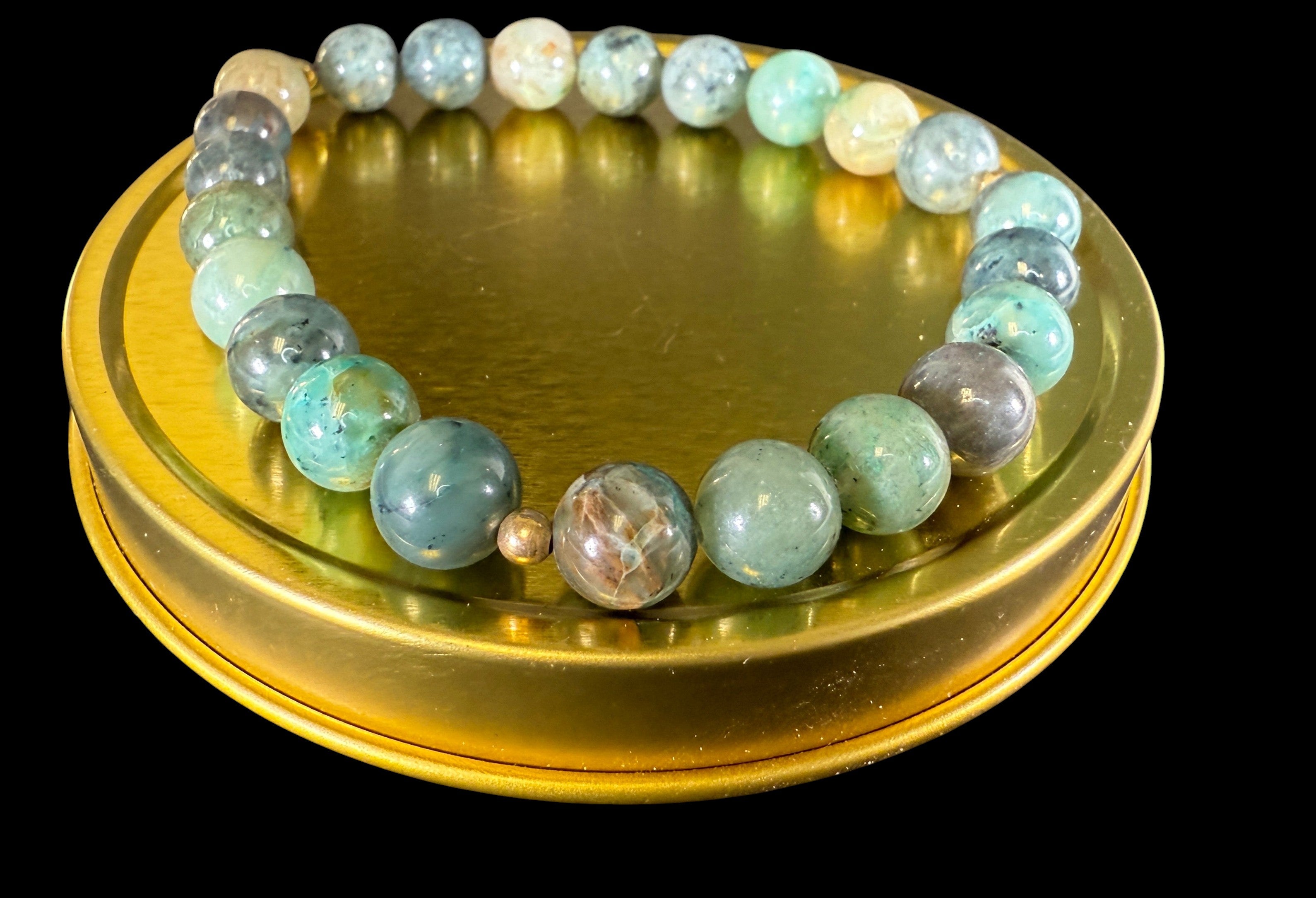 Genuine Chrysocolla Stone Crystal Bracelet with 14k Gold Filled Spacers 7 - 11 by The Good Shaman