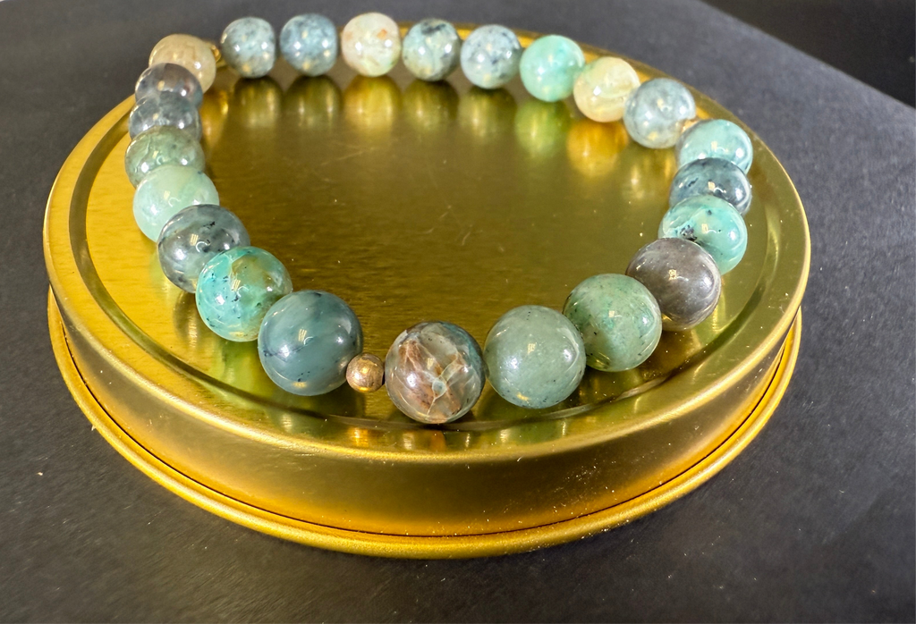 Genuine Chrysocolla Stone Crystal Bracelet with 14k Gold Filled Spacers 7 - 11 by The Good Shaman