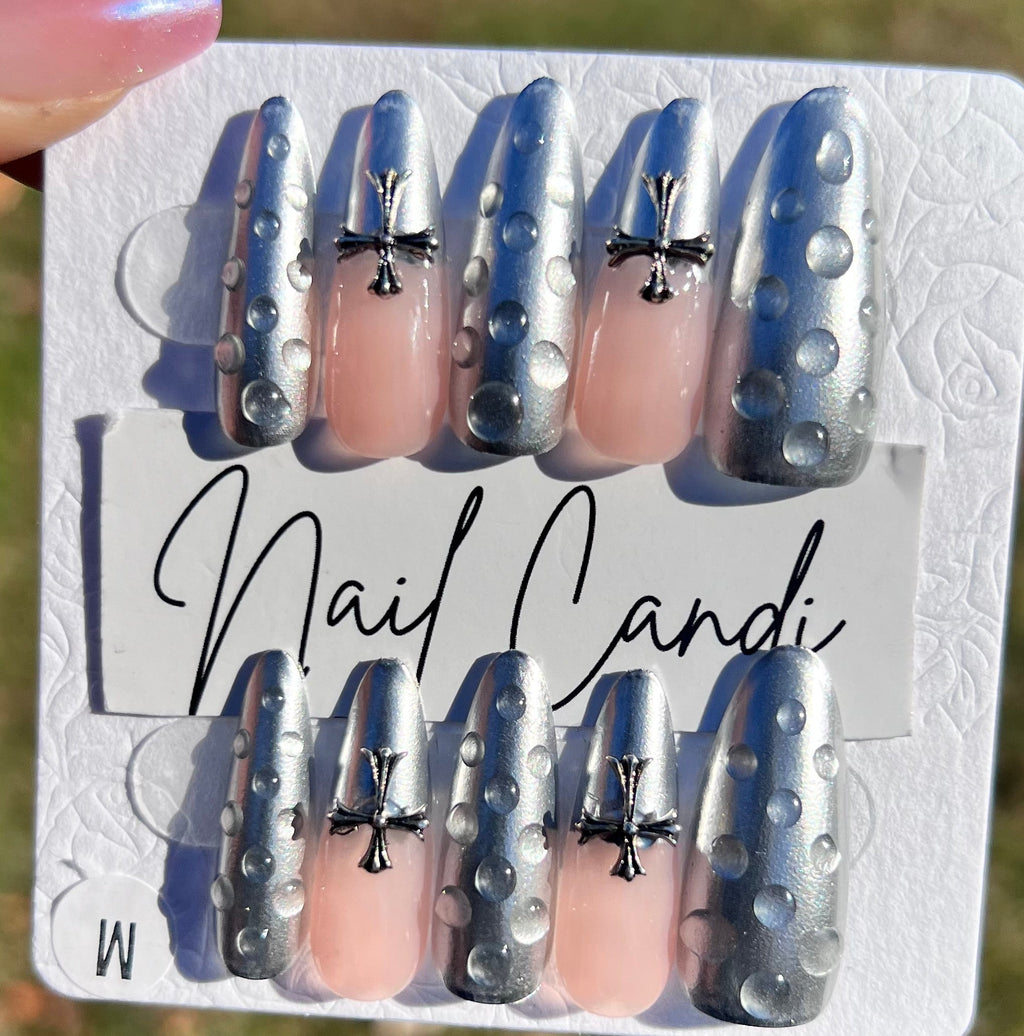 Handmade Silver Chrome Water Nails