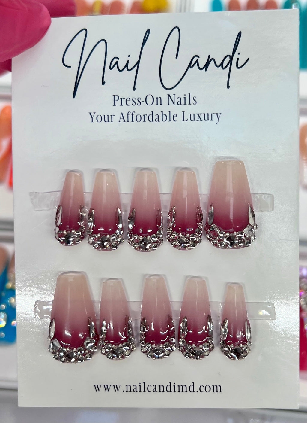 Handmade Purple Ombre Crystal Nails