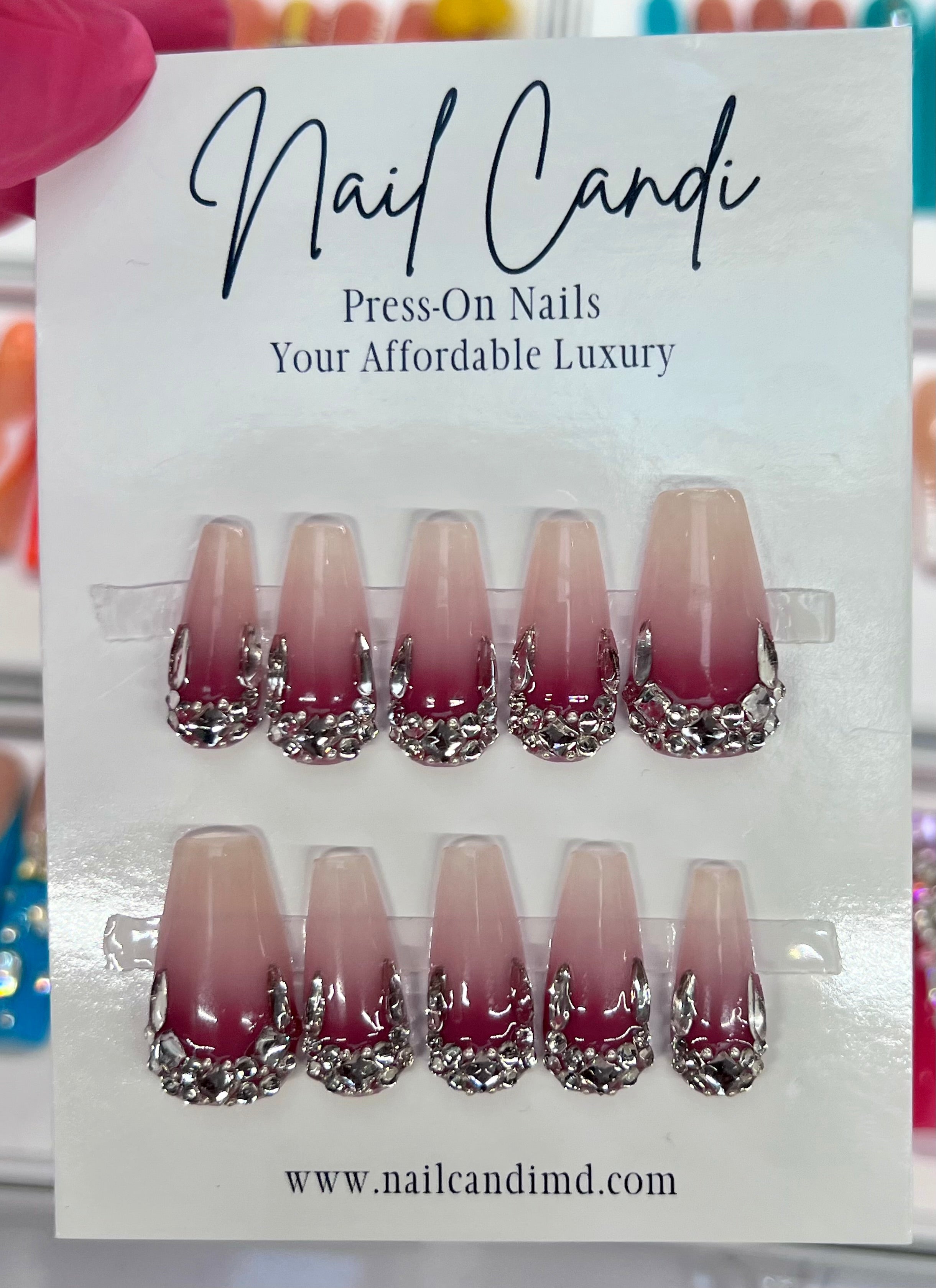 Handmade Purple Ombre Crystal Nails
