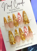 Handmade Stiletto Gold Chrome 3D Nails