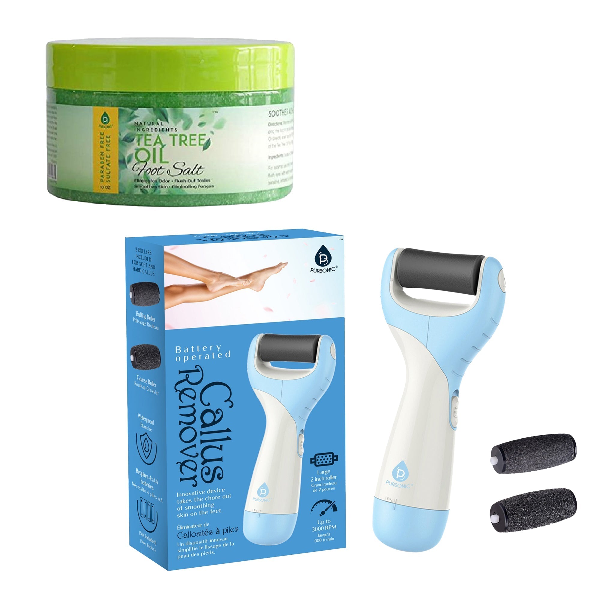 Pursonic Foot Care Bundle: Tea Tree Oil Foot Salt & Pedi Perfect Foot File by Pursonic by VYSN