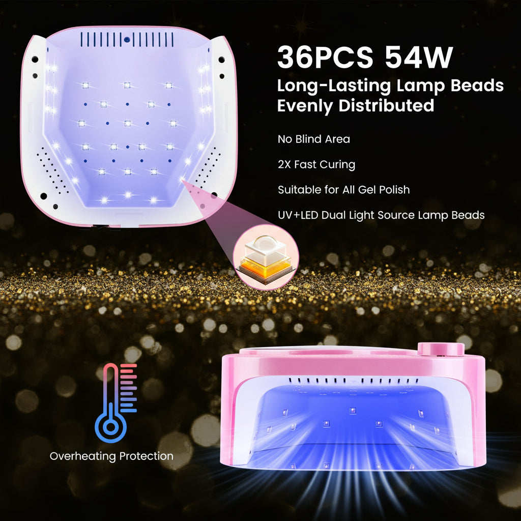 Crown™ V2 Bling Nail Lamp - Pink - 54W Rechargeable UV/LED by Lavinda