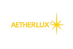 Aetherlux logo with yellow text and star-like symbol on a white background