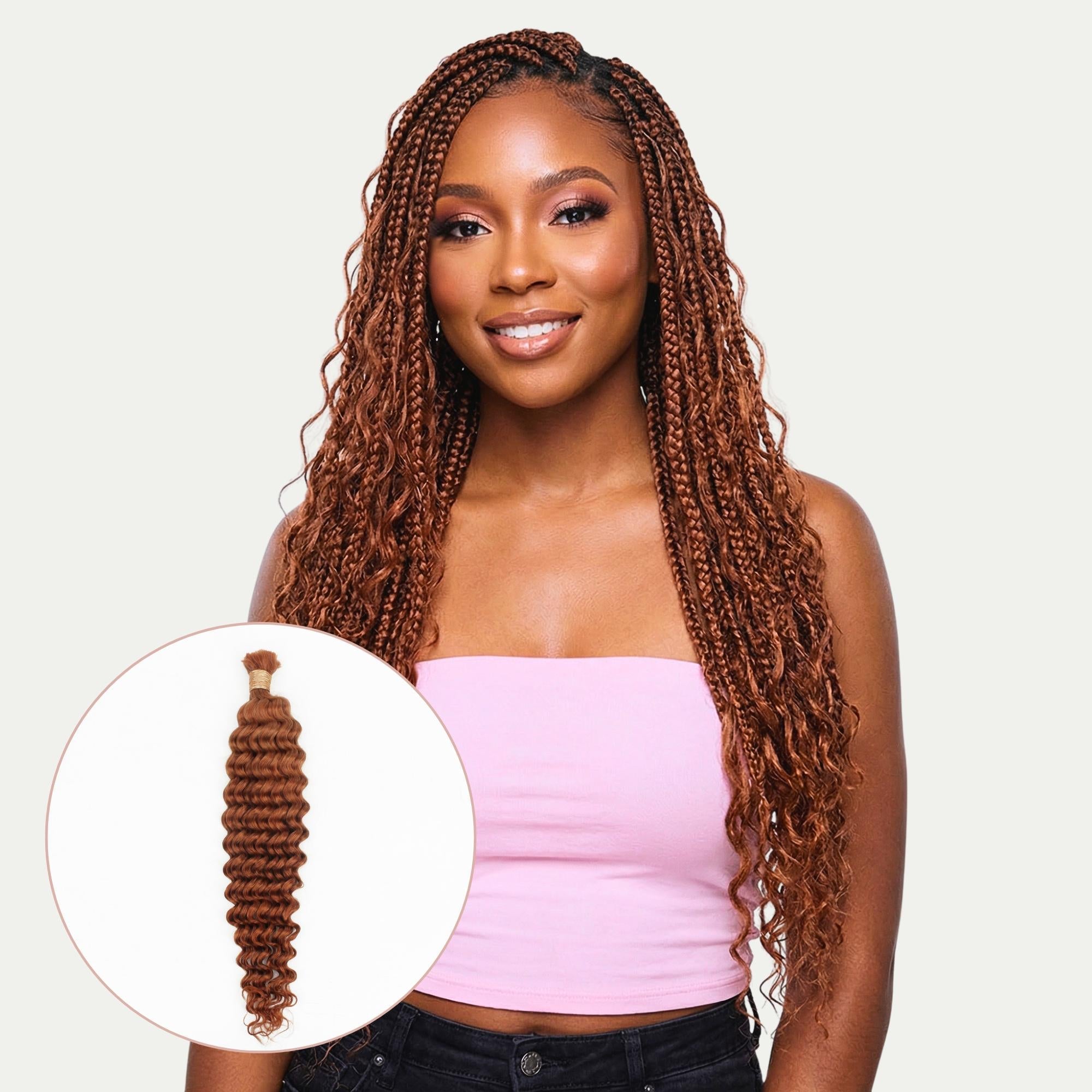 Copper Deep Wave Color 350 Bulk 100% Human Braiding Hair by Private Label