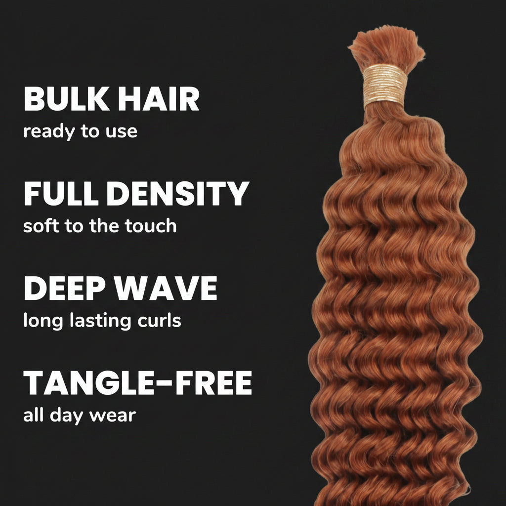 Copper Deep Wave Color 350 Bulk 100% Human Braiding Hair by Private Label