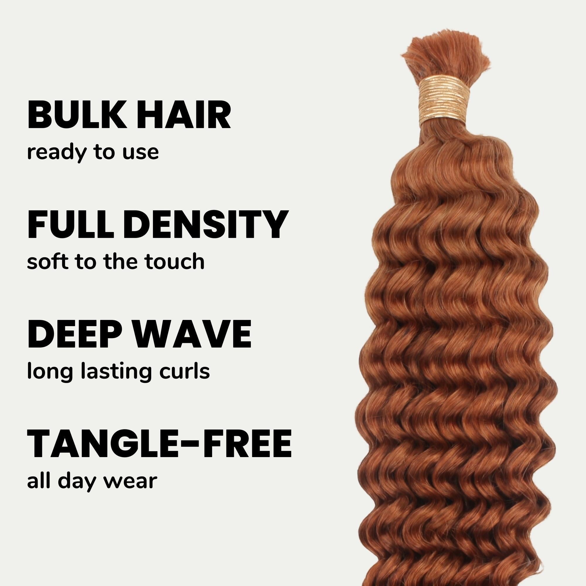 Copper Deep Wave Color 350 Bulk 100% Human Braiding Hair by Private Label