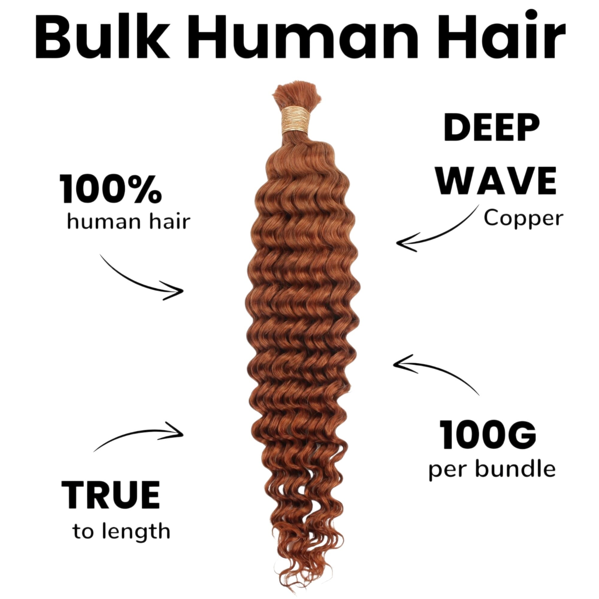 Copper Deep Wave Color 350 Bulk 100% Human Braiding Hair by Private Label