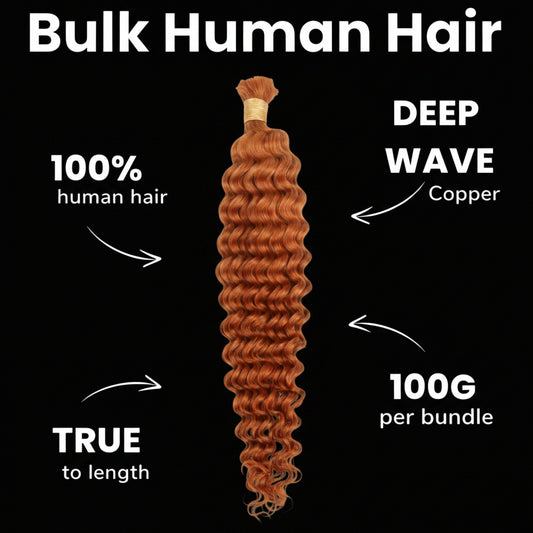 Copper Deep Wave Color 350 Bulk 100% Human Braiding Hair by Private Label