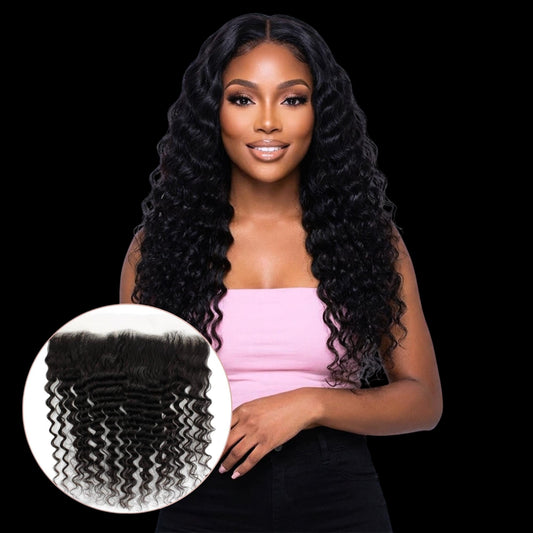 Deep Wave 13x4 Transparent Lace Human Hair Frontal by Private Label
