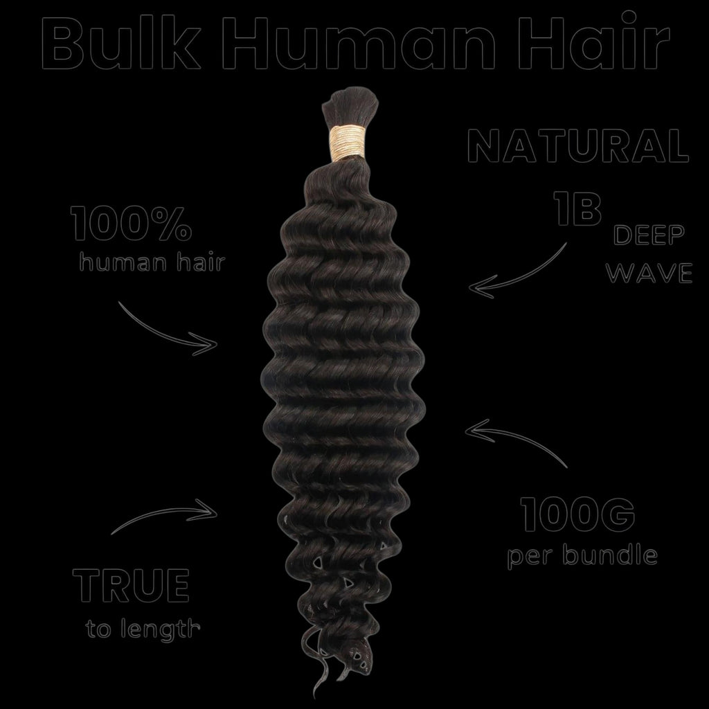 Deep Wave Bulk 100% Human Braiding Hair by Private Label