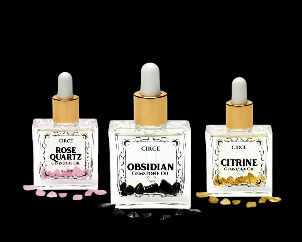Crystal Body Oil Trio – Rose Quartz, Citrine & Obsidian Discovery Set by Circe Boutique