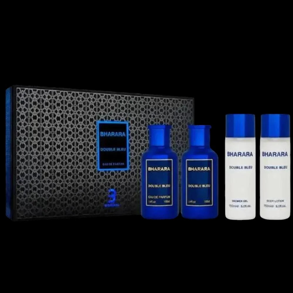 Double Bleu By Bharara Set 4 Pcs For Men EDP 3.4 oz After + Shave + Lotion + Gel by perfumesandrea