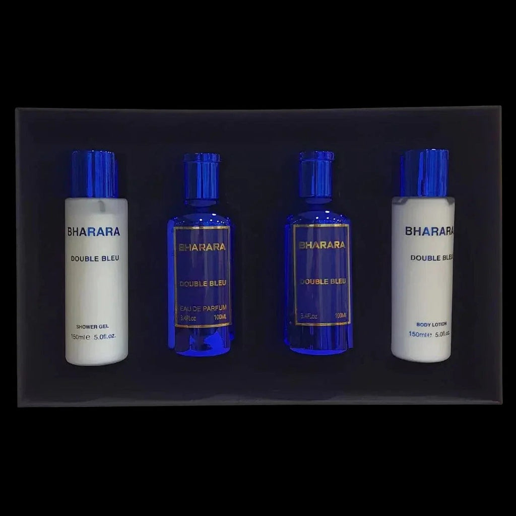 Double Bleu By Bharara Set 4 Pcs For Men EDP 3.4 oz After + Shave + Lotion + Gel by perfumesandrea