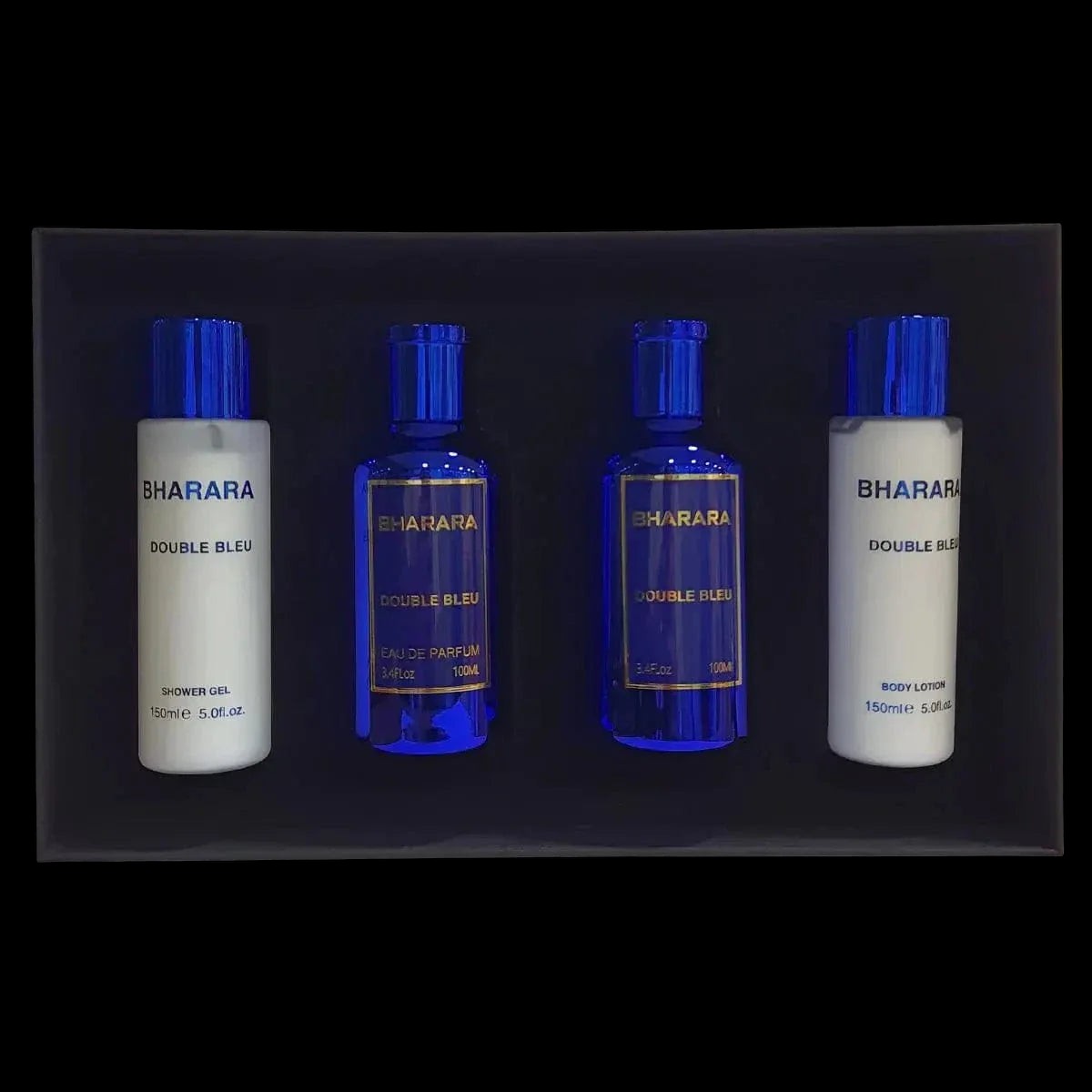 Double Bleu By Bharara Set 4 Pcs For Men EDP 3.4 oz After + Shave + Lotion + Gel by perfumesandrea