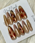 Semi-Handmade Long Gold & Nude Shimmer Nails