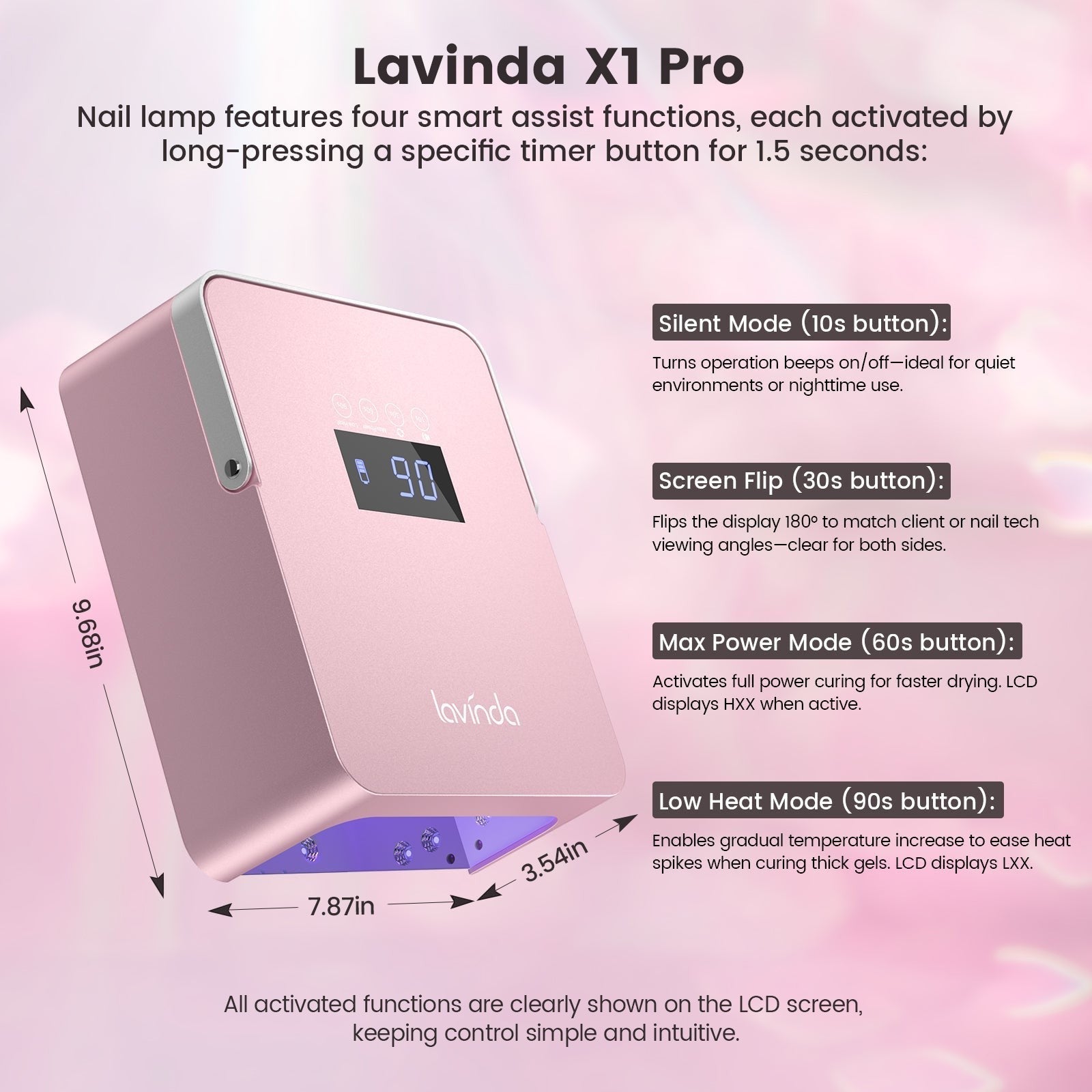 NovaGlow™ Pro Nail Lamp - Rose Gold - 60W Rechargeable UV/LED by Lavinda
