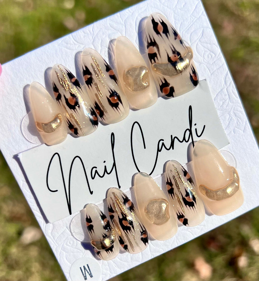 Handmade Cheetah Almond Nails