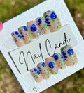Handmade Blue & Green Floral Nails
