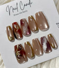 Semi-Handmade Medium Nude Cateye Rose Accent Nails