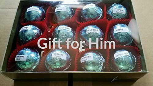 Gift Set with 12 foil wrapped 2.5 oz bath bombs, great for dry skin, Manly Scents by Spa Pure