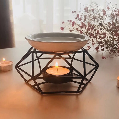 Black Geometric Ceramic Essential Oil/Wax Melt Burner Warmer by The Good Shaman