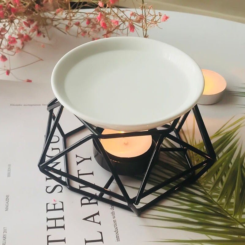 Black Geometric Ceramic Essential Oil/Wax Melt Burner Warmer by The Good Shaman