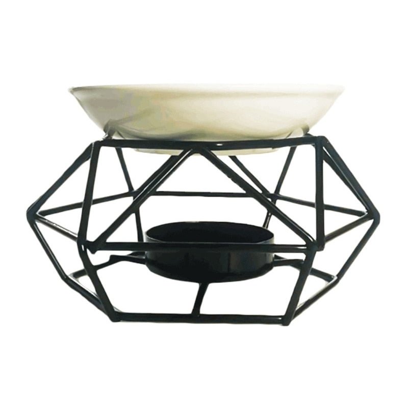 Black Geometric Ceramic Essential Oil/Wax Melt Burner Warmer by The Good Shaman