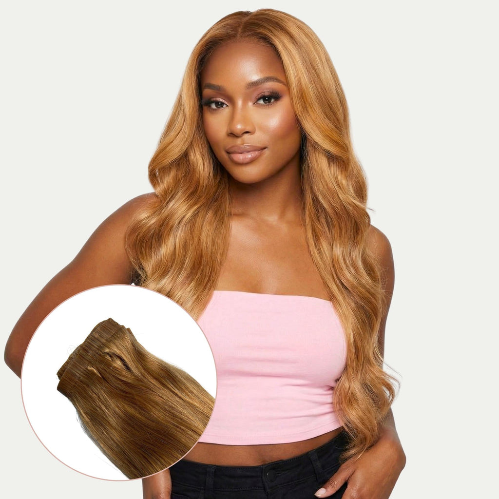 Honey Blonde Seamless Clip-In 100% Human Hair Extensions by Private Label