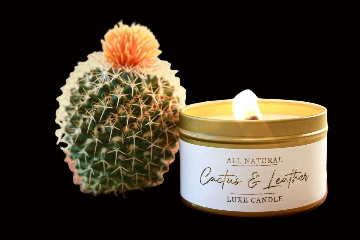 Cactus & Leather Luxe Natural Coconut Wax Candle - AetherLux.Shop
