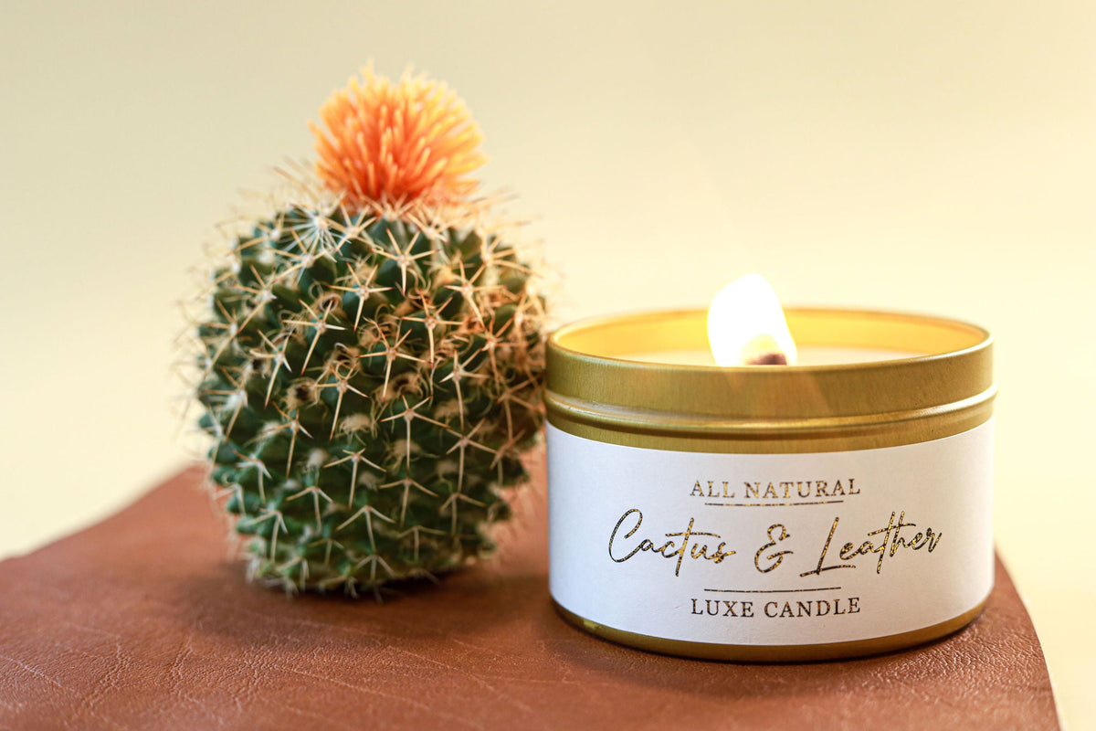 Cactus & Leather Luxe Natural Coconut Wax Candle - AetherLux.Shop