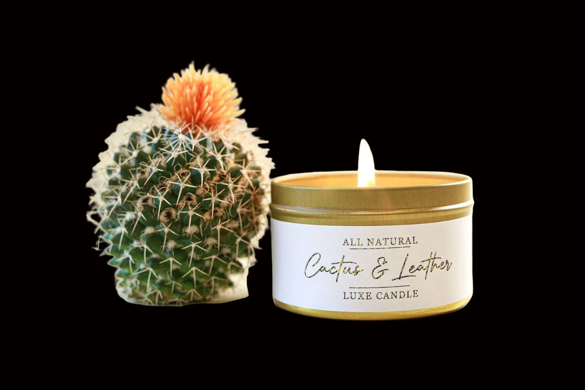 Cactus & Leather Luxe Natural Coconut Wax Candle - AetherLux.Shop
