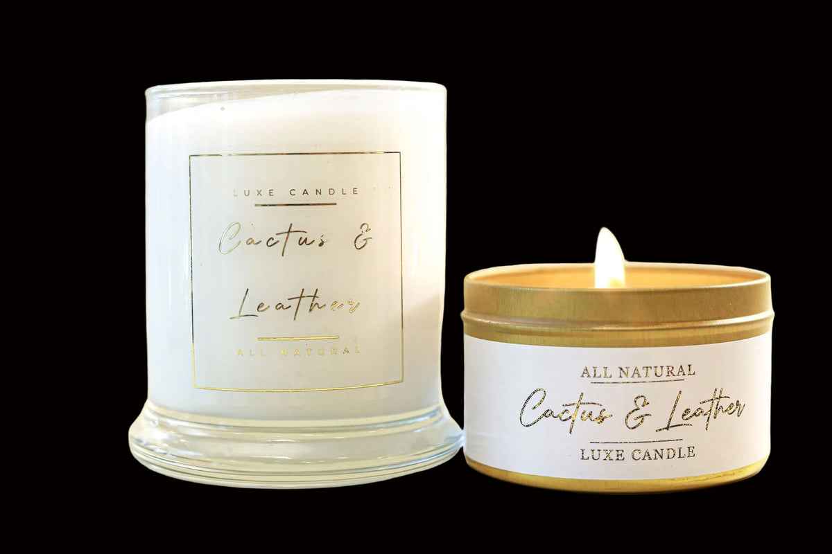 Cactus & Leather Luxe Natural Coconut Wax Candle - AetherLux.Shop