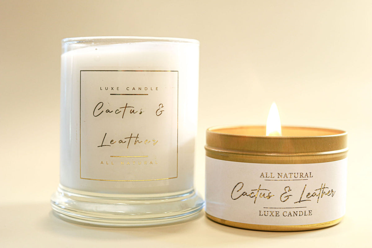 Cactus & Leather Luxe Natural Coconut Wax Candle - AetherLux.Shop
