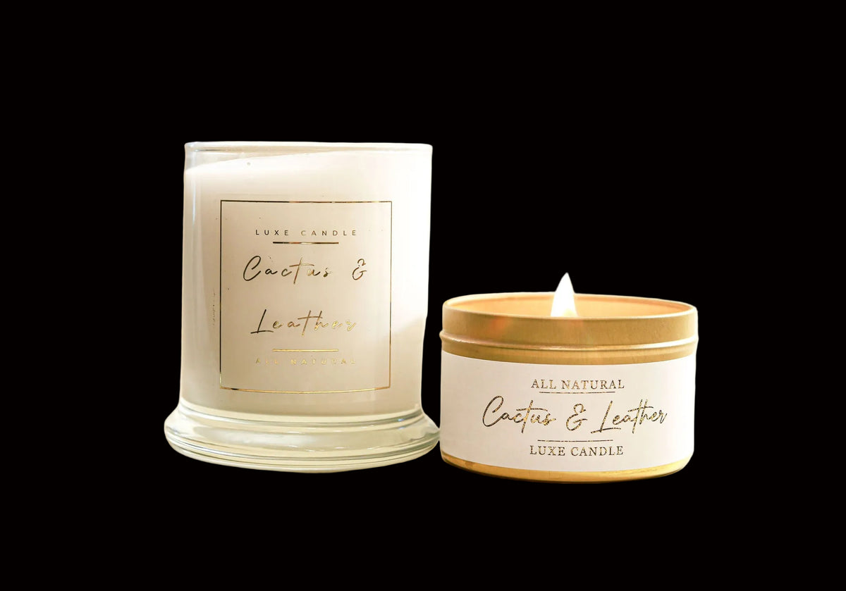 Cactus & Leather Luxe Natural Coconut Wax Candle - AetherLux.Shop