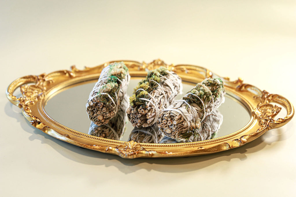 4" Sustainably Harvested - White Sage & Turquois Sinuata Flower by The Good Shaman