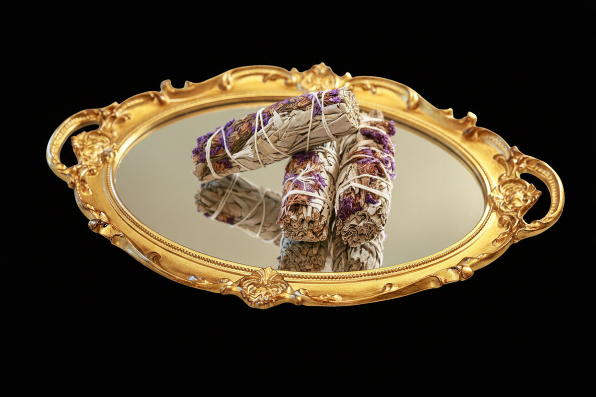 4" Sustainably Harvested - White Sage & Purple Sinuata Flower - AetherLux.Shop