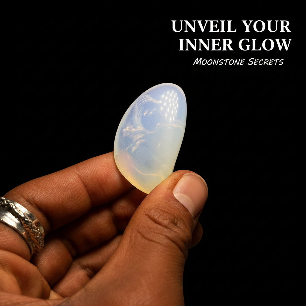 Hand holding a translucent blue stone against a black background