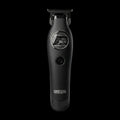Black hair trimmer with visible brand logo on a gray background