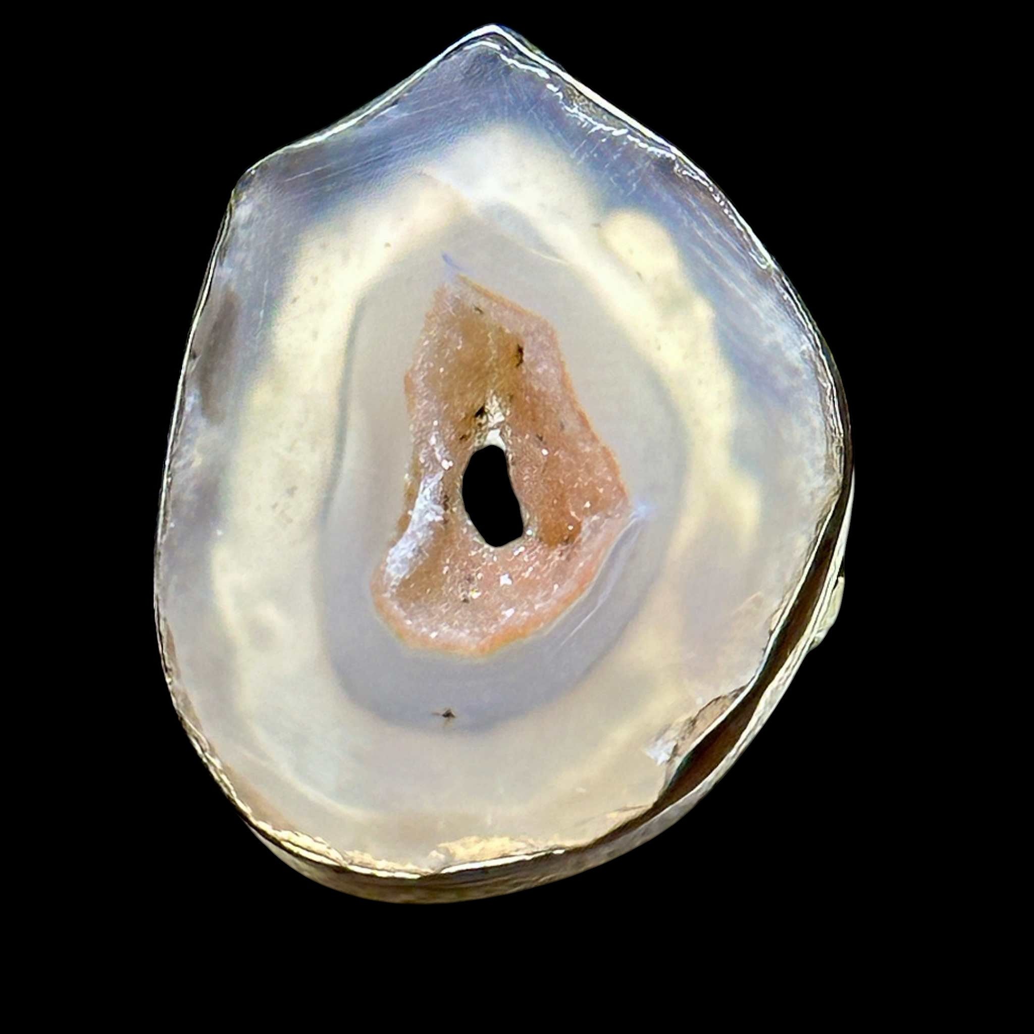Pink Agate Geode Slice Ring – Sterling Silver – Size 9