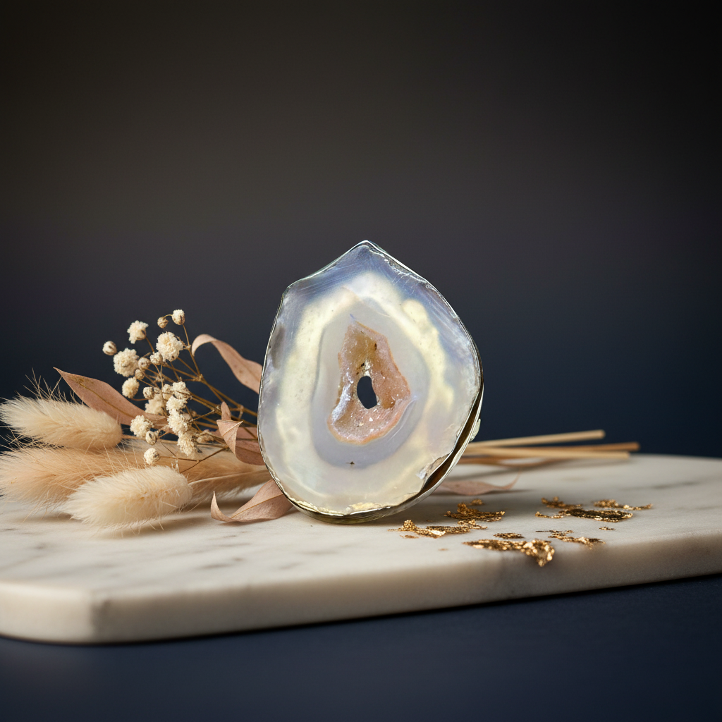 Geode with internal crystal structure on a black background