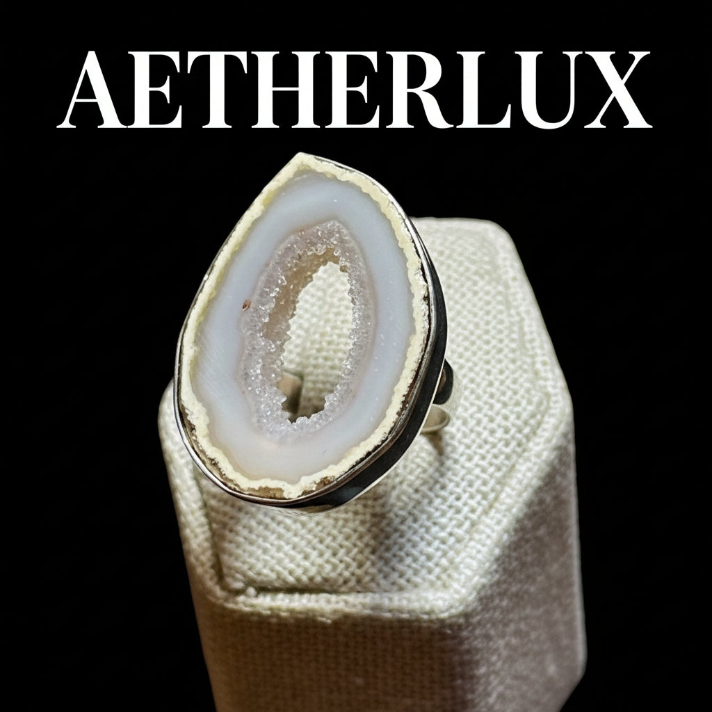 Agate Geode Slice Ring – Sterling Silver – Size 8
