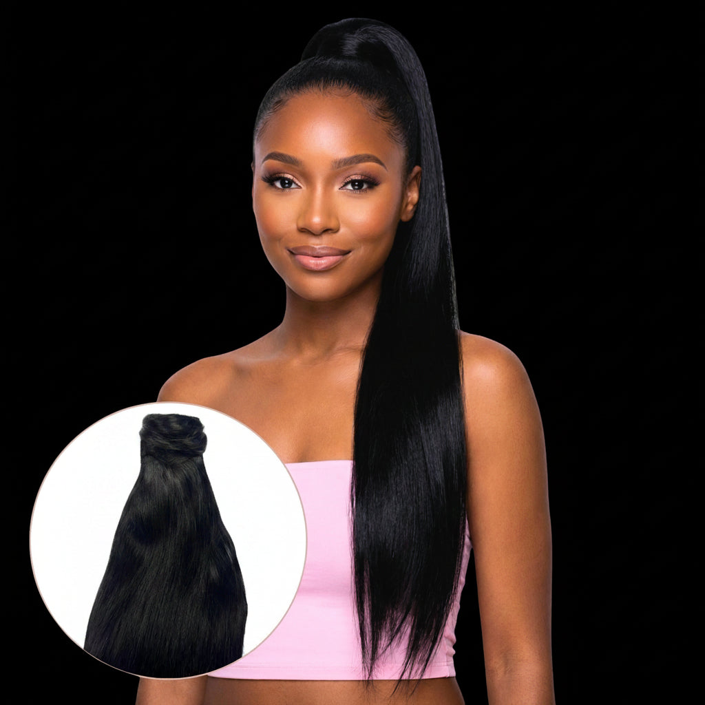 Jet Black 100% Human Hair Ponytail Extension by Private Label