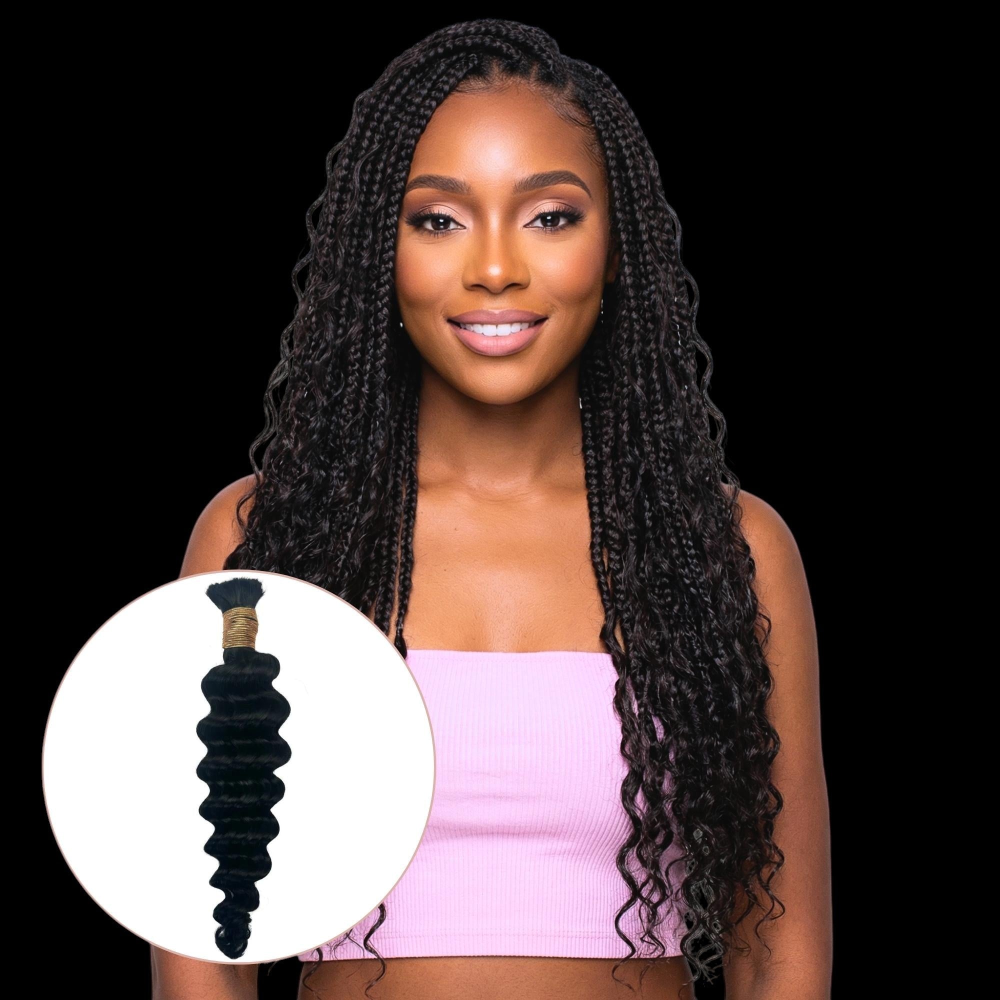 Jet Black Deep Wave Bulk 100% Human Braiding Hair by Private Label