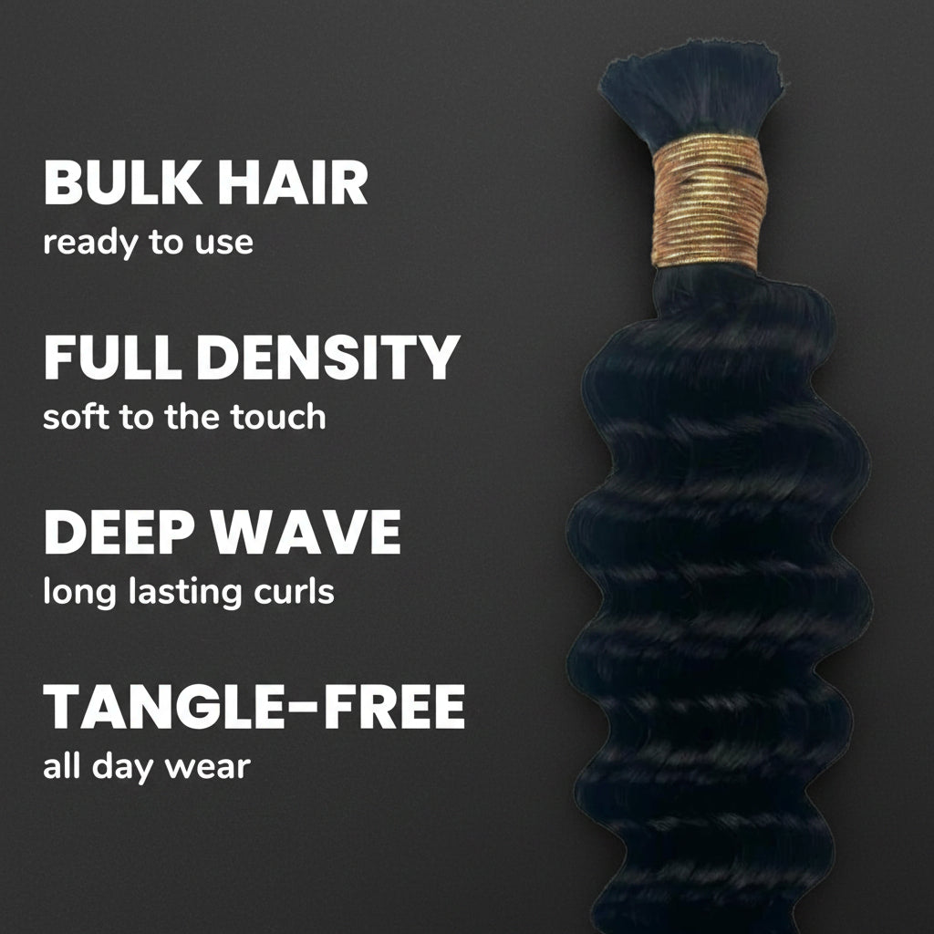 Jet Black Deep Wave Bulk 100% Human Braiding Hair by Private Label